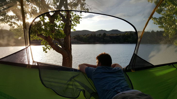 Looking out the tent