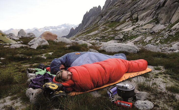 Two adults sleeping in sleeping bags