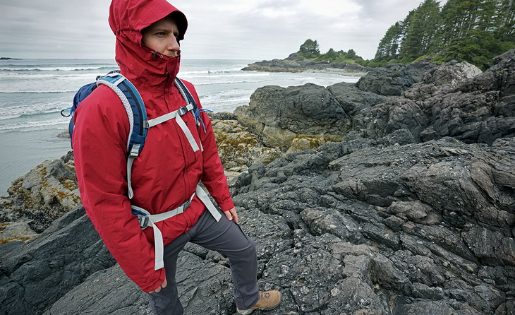 Man wearing a rain jacket and arain pants