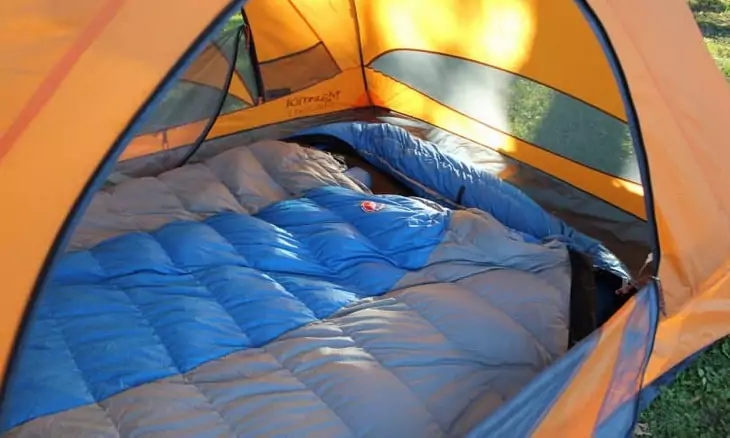 doublewide-sleeping-bag-in a tent