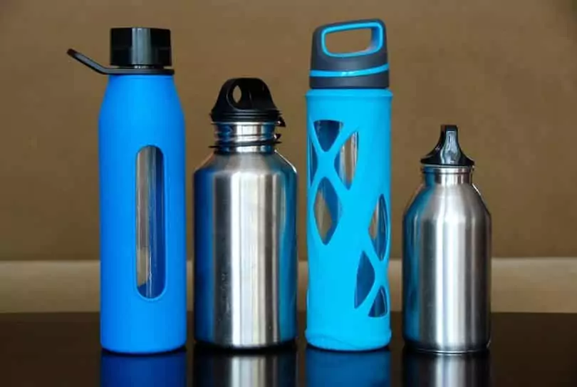 group picture of water bottles