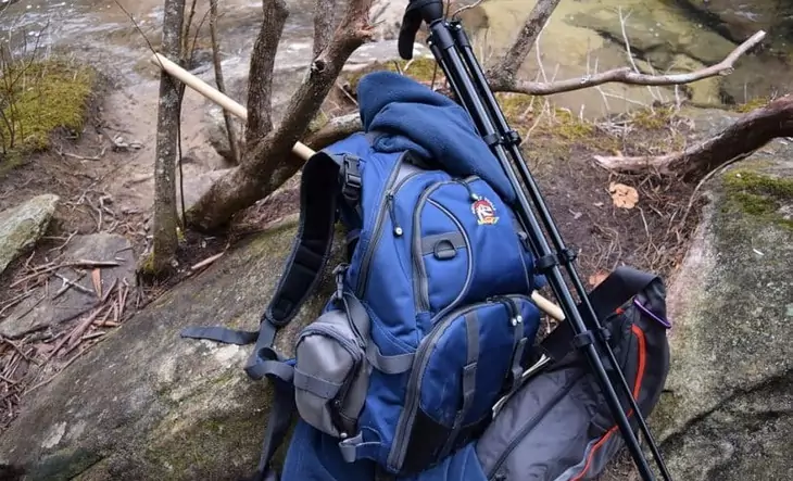 Image of a backpack in the forest