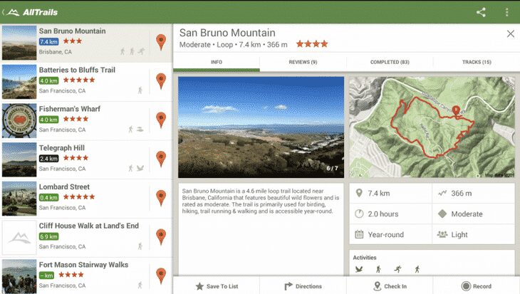 Screenshot of AllTrails app