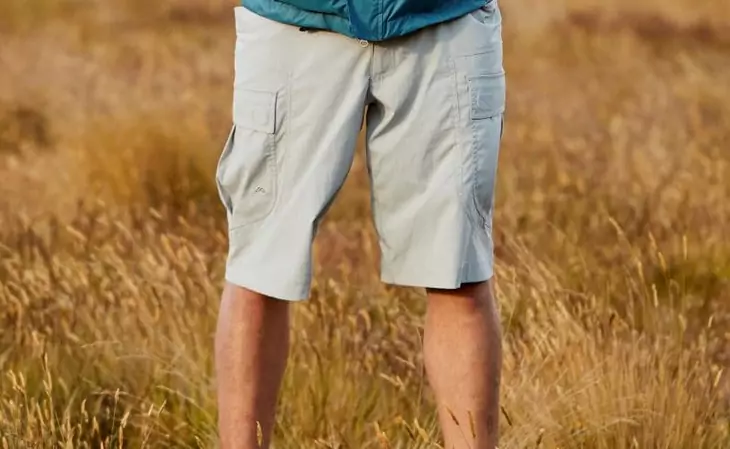 /Image showing a man wearing a pair of cargo hiking shorts 