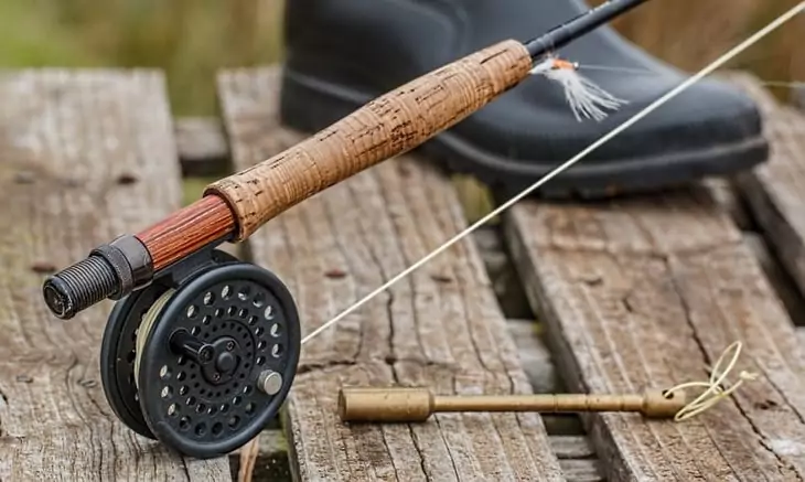 Image of a fishing-rod near a man's legs