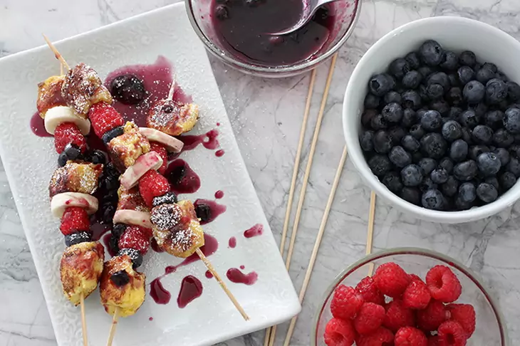 French toast with melted chocolate and fruits