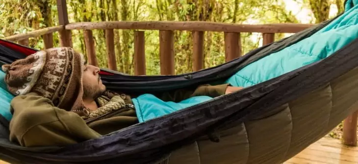 Man sitting in a DIY Hammock