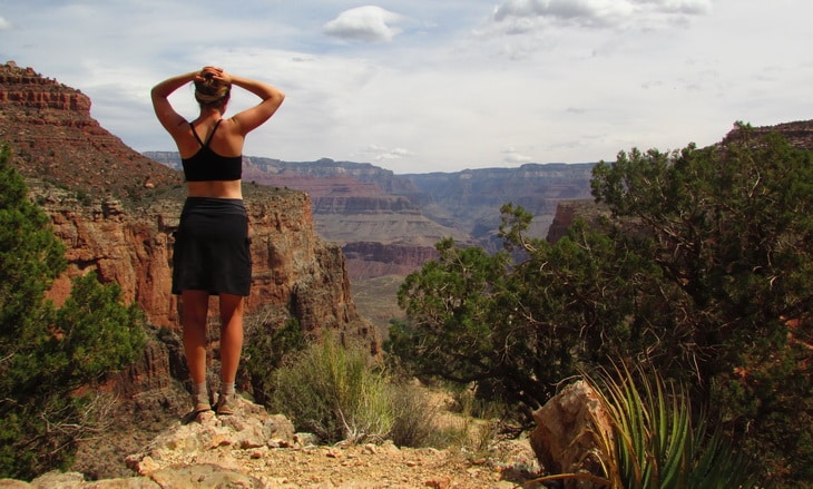 Woman wearing the Purple Rain Adventure Skirts, field-tested and approved at Grand Canyon National Park.