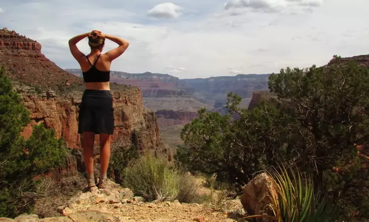 Woman wearing the Purple Rain Adventure Skirts, field-tested and approved at Grand Canyon National Park.