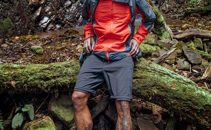 A man wearing a pair of shorts on a valdivian-temperate-rain-forest