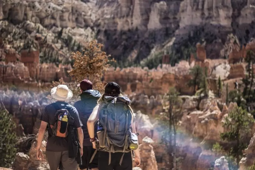 group of people hiking together