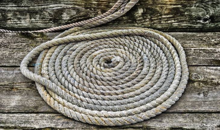 Grey Braided Rope on Wooden Plank