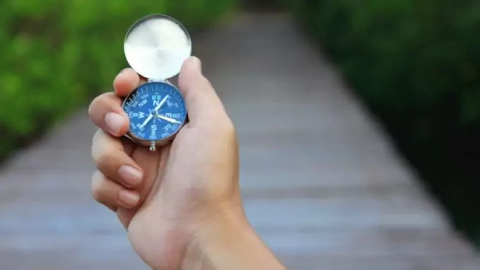 Image of a little compass in a person's hand