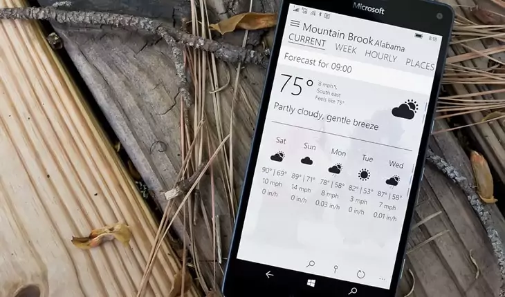 weather forecast on a smartphone