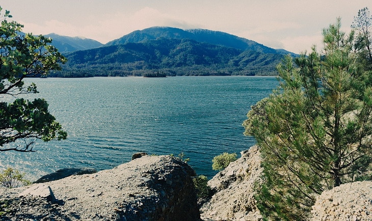 Landscape of mountains and lake