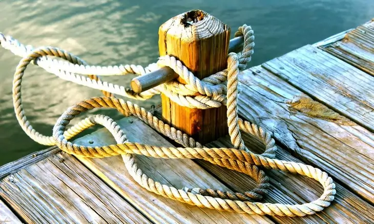 Rope tied on a boat deck
