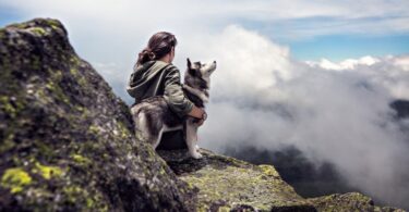 A hiker and his best friend, a siberian husky