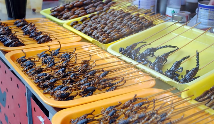 silkworms, scorpions and crickets to be eaten