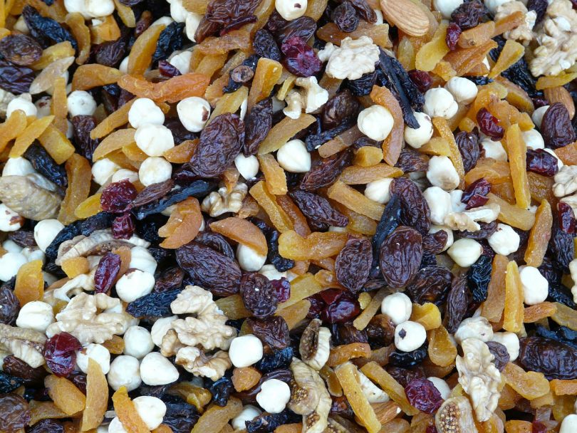 Healthy trail-mix of fruits and peanuts