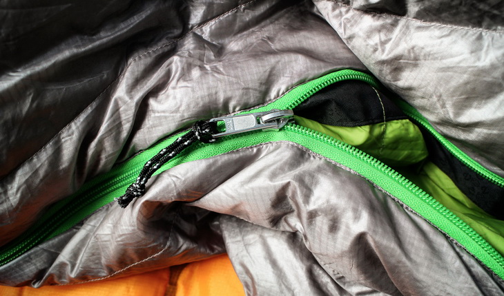 Zipper of a Nemo sleeping bag