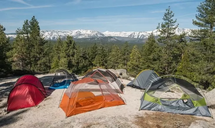 Backpacking tent on top of the mountains