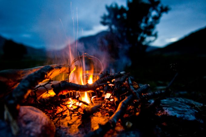 Platform campfire in the forest