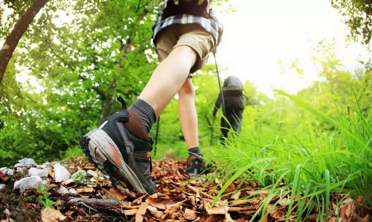 Close up of shoes on a Poconos hiking trail