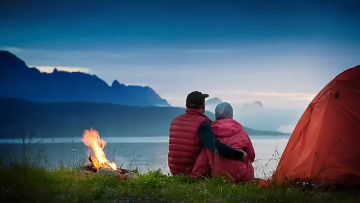 Couple Camping Near Lake