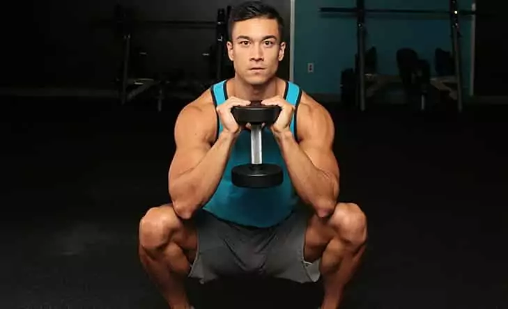 A Man Practicing Dumbbell Goblet Squat Exercise
