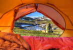 Mountains landscape seen from inside of a tent