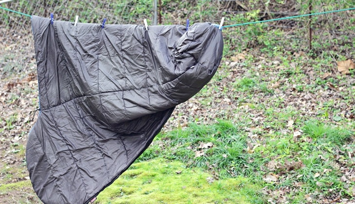 Sleeping bag drying on the clothesline