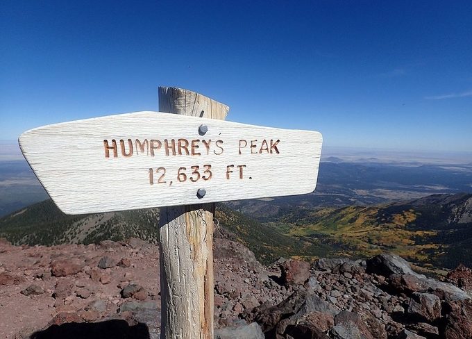 A sign showing the Humphrey’s Peak