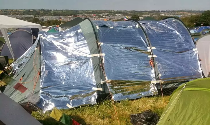 a space blanket on a tent