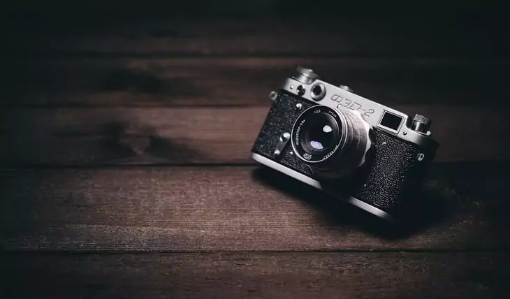 Camera on a wooden table