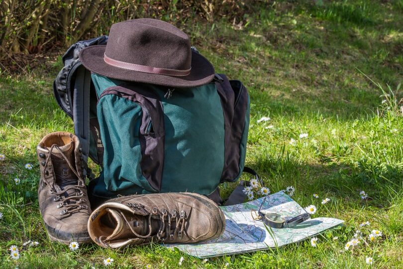 A hiking boots, backpack and other must haves