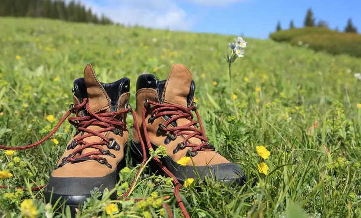 hiking-shoes on the grass in the sun