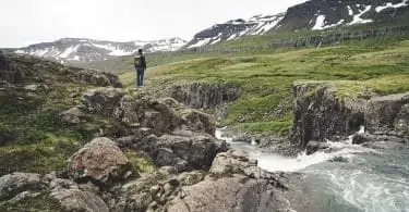 A man backpacking in Iceland