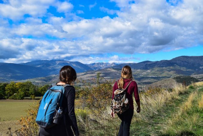 Hikers walking on a mountain