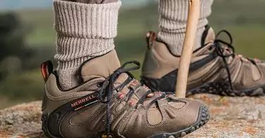A hiker wearing a merrell hiking boots
