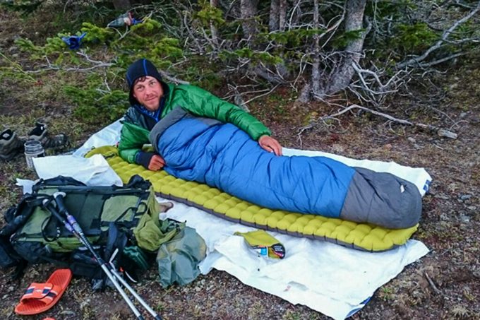 resting sideways in sleeping bag