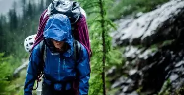 Woman wearing a waterproof jacket on a rainy day