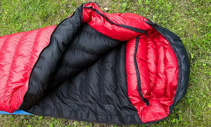 Western Mountaineering sleeping bag on the grass