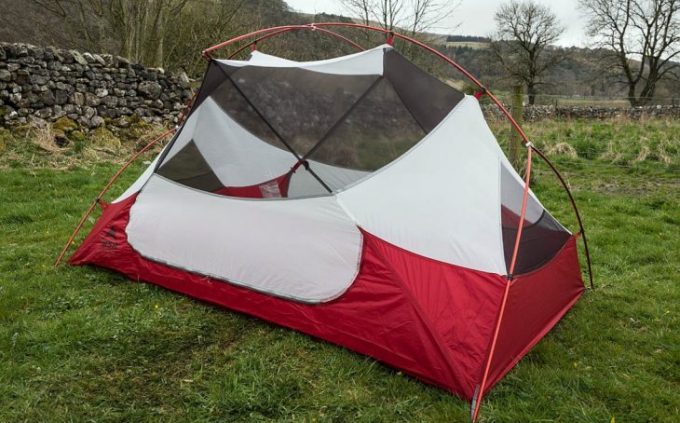 A person testing the MSR Hubba Hubba NX tent
