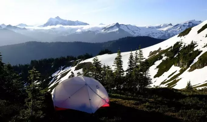 Image showing the MSR Hubba Hubba NX backpacking tent and a beautiful mountains landscape