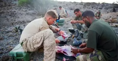 Soldiers finding food in the wild