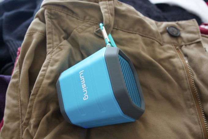 Image showing Lumsing Bluetooth wireless speaker hang on hiking pants