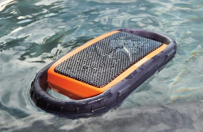 EcoXBT bluetooth speaker totally waterproof floating on water