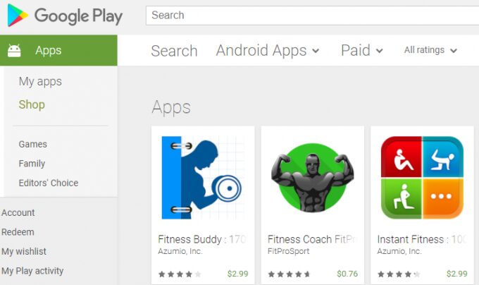 play store fitness apps price