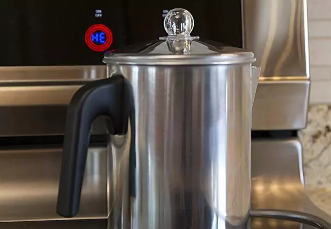 titanium coffee pot from up close