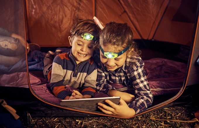 two kids with headlamp